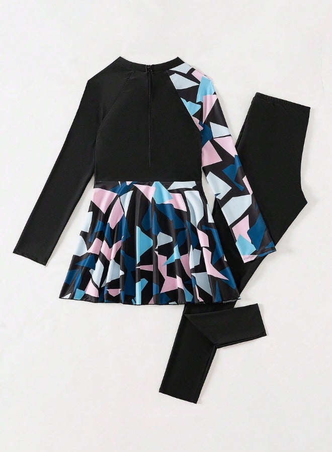 Fianser Burkini Swimwear 2-Piece Swimsuits Set Long Sleeve Full Cover Beachwear Modest Fashion Conservative Islamic Muslim Classic Arabic Clothing Sun UV Protection Diving Suit Surfing Suit Quick Dry Dress Swimming Costume Zipper Long Pants - Image 4